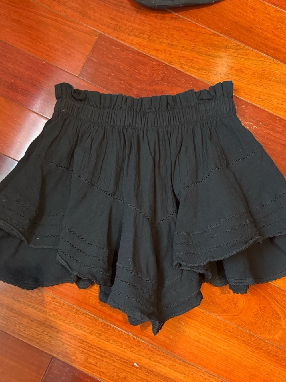 aerie Black Ruffled Mini Skirt-Style Shorts